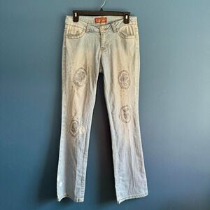 Y2K Low Rise Jeans‎ Women's Size 5 Boom Boom Light Wash Denim Rhinestone Mcbling